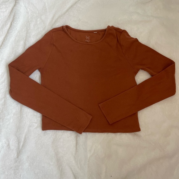 PacSun Cropped Long Sleeve Top Burnt Orange Rust Color Size Large - Picture 1 of 3